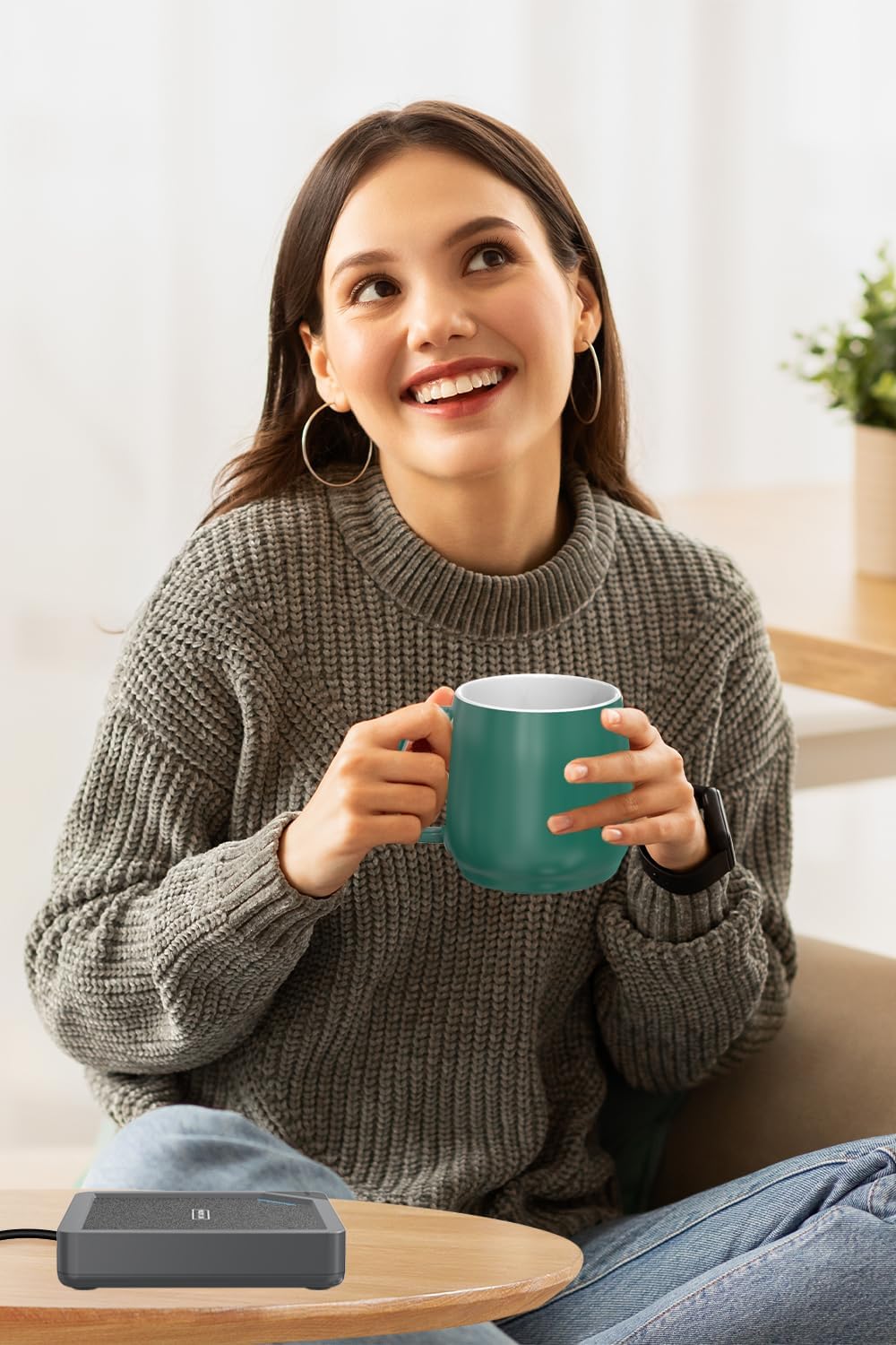 Coffee Mug Warmer Set: Coffee Warmer for Desk Auto Shut Off Candle Warmer Plate Electric Beverage Coffee Cup Warmer Heated Coffee Mug for Coffee,Tea, Milk Up to 131°F/55°C (Green)