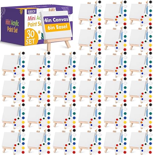 Miniatura 12 de ESRICH - Juego de 20 piezas de mini lienzo para pintar, juego de pintura acrílica en miniatura, regalos para el día de San Valentín, lienzo estirado