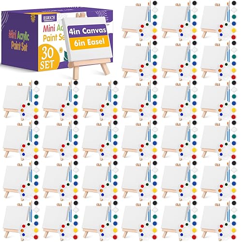 ESRICH 30 Pack Mini Acrylic Paint Kit,Canvas Painting Kit,4in Stretched