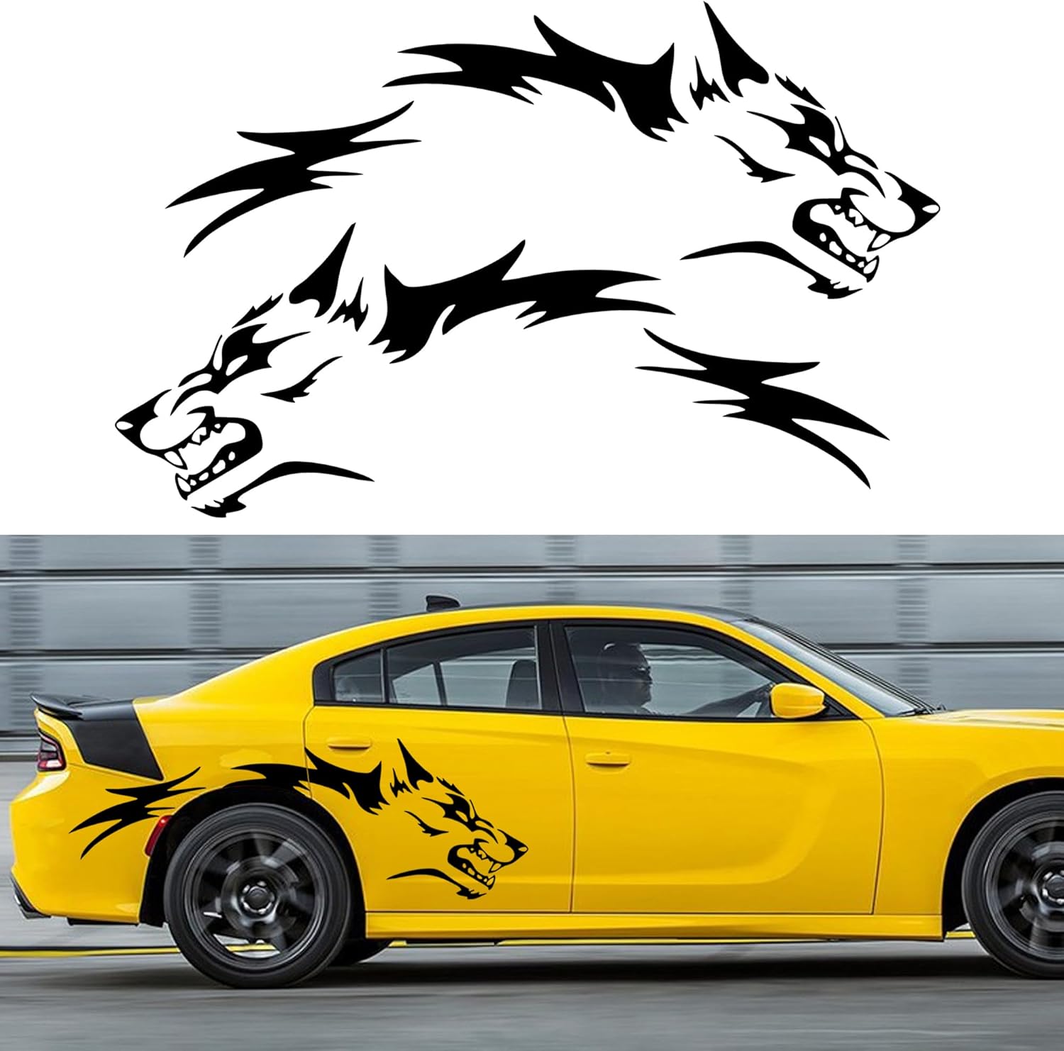 TOMALL 50'' 2Pcs Wolf Car Sticker Decal for Car Body Side Stickers Auto Wolf Graphics Racing Sports Stripes Stickers for SUV Off-Road Vehicles Car Hood Trunk Universal Waterproof Vinyl Sticker (Black)