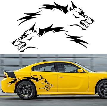 TOMALL 50 2Pcs Wolf Car Sticker Decal for Car Body Side Stickers Auto Wolf Graphics Racing Sports Stripes Stickers for SUV Off-Road Vehicles Car Hood Trunk Universal Waterproof Vinyl Sticker Black