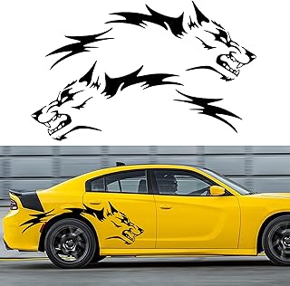 TOMALL 50'' 2Pcs Wolf Car Sticker Decal for Car Body Side Stickers Auto Wolf Graphics Racing Sports Stripes Stickers for SUV Off-Road Vehicles Car Hood Trunk Universal Waterproof Vinyl Sticker (Black)