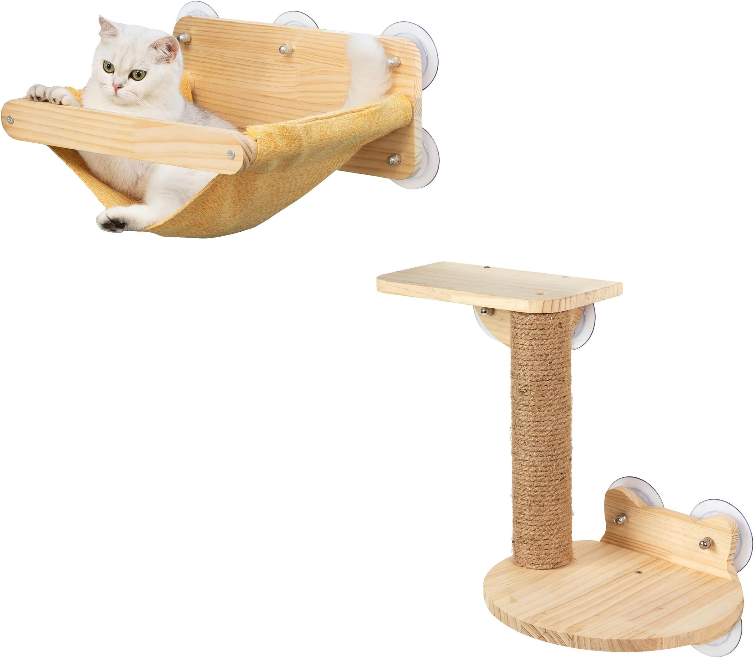 Cat Window Hammock Bed 4pcs/Set Cat Window Perch for Indoor Cats Seat with Two Shelves and One Scratching Post Sunction Cup Mounted
