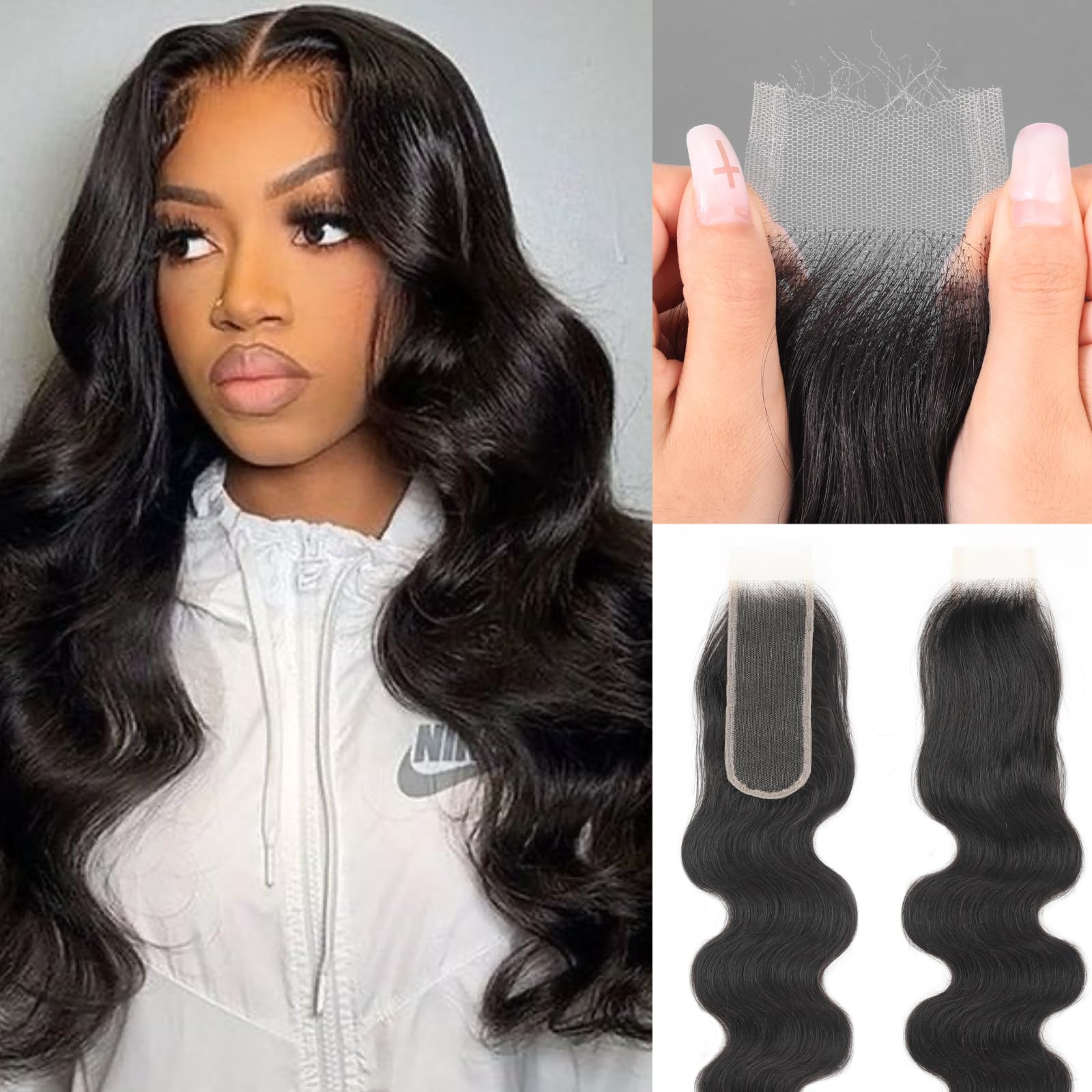 2x6 SKINLIKE Real HD Lace Closure body wave Human Hair 0.095mm Ultra-thin Invisible Lace Closure Brazilian Virgin Human Hair Closure pre plucked with