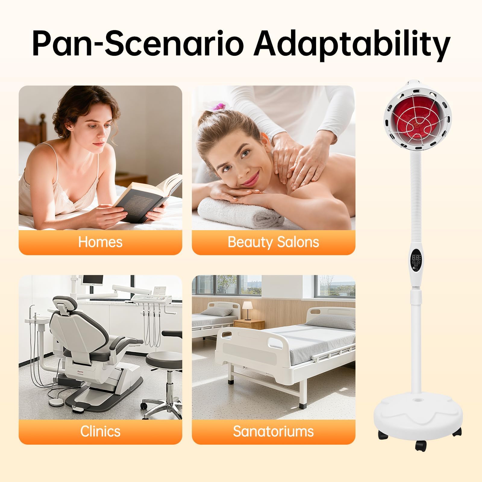 Lampada infrarossi riscaldante 275W con piedistallo regolabile e orientabile 360°, luce rossa terapia per rilassamento muscolare, circolazione e benessere della pelle, rosso
