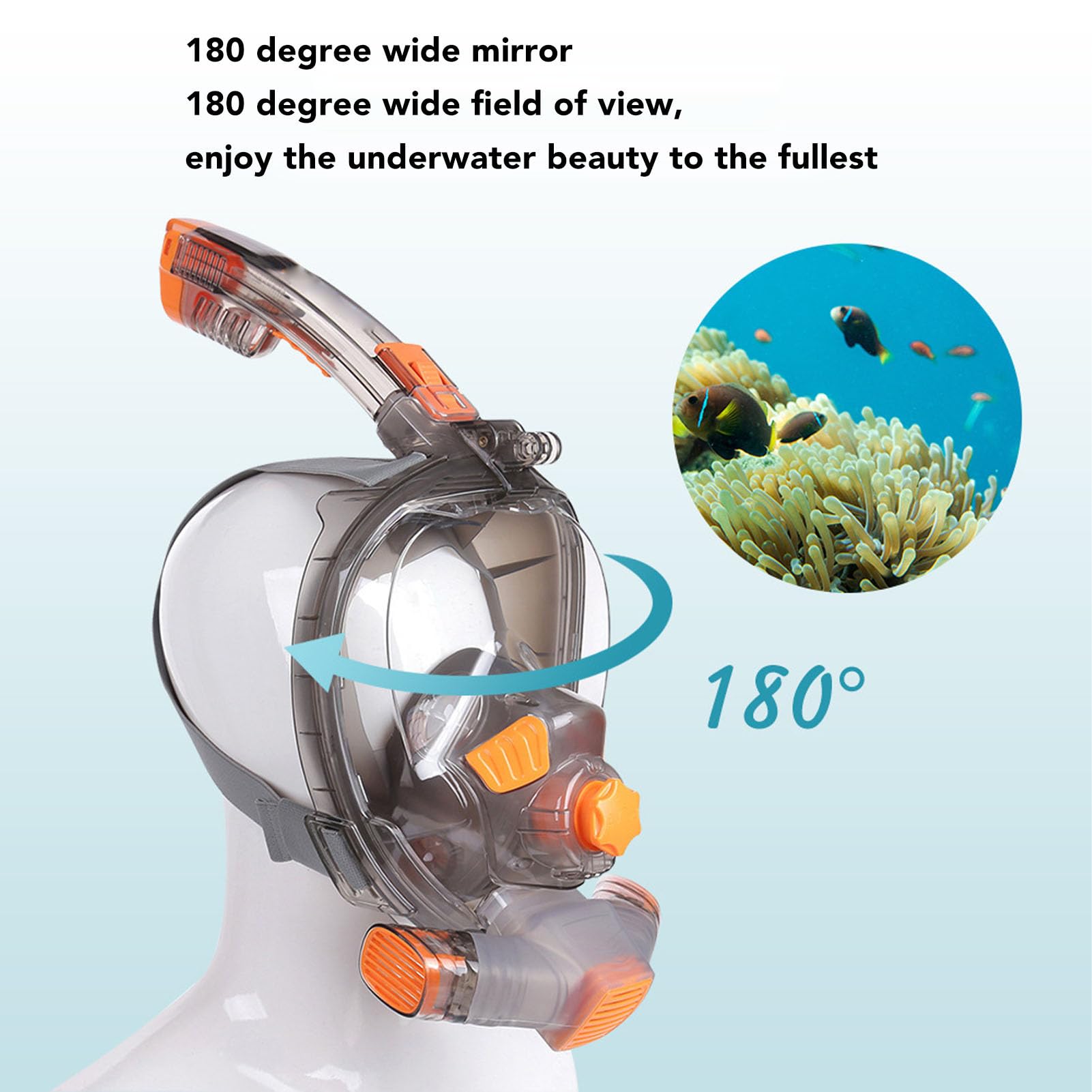Máscara de Snorkel de Cara Completa, Gafas de Snorkel Antivaho con Tubo de Respiración y Soporte para Cámara, Máscara de Natación Plegable Panorámica Antifugas de 180 ° para