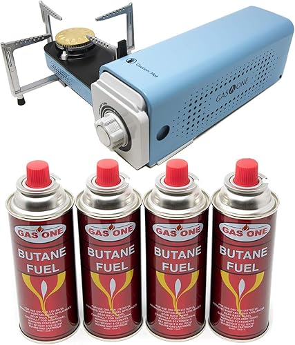 Miniatura 9 de GasOne GS-8300 - Estufa compacta de butano con estuche de transporte, estufa portátil plegable Naranja,Azul,Estufa (azul) + 4 combustible de