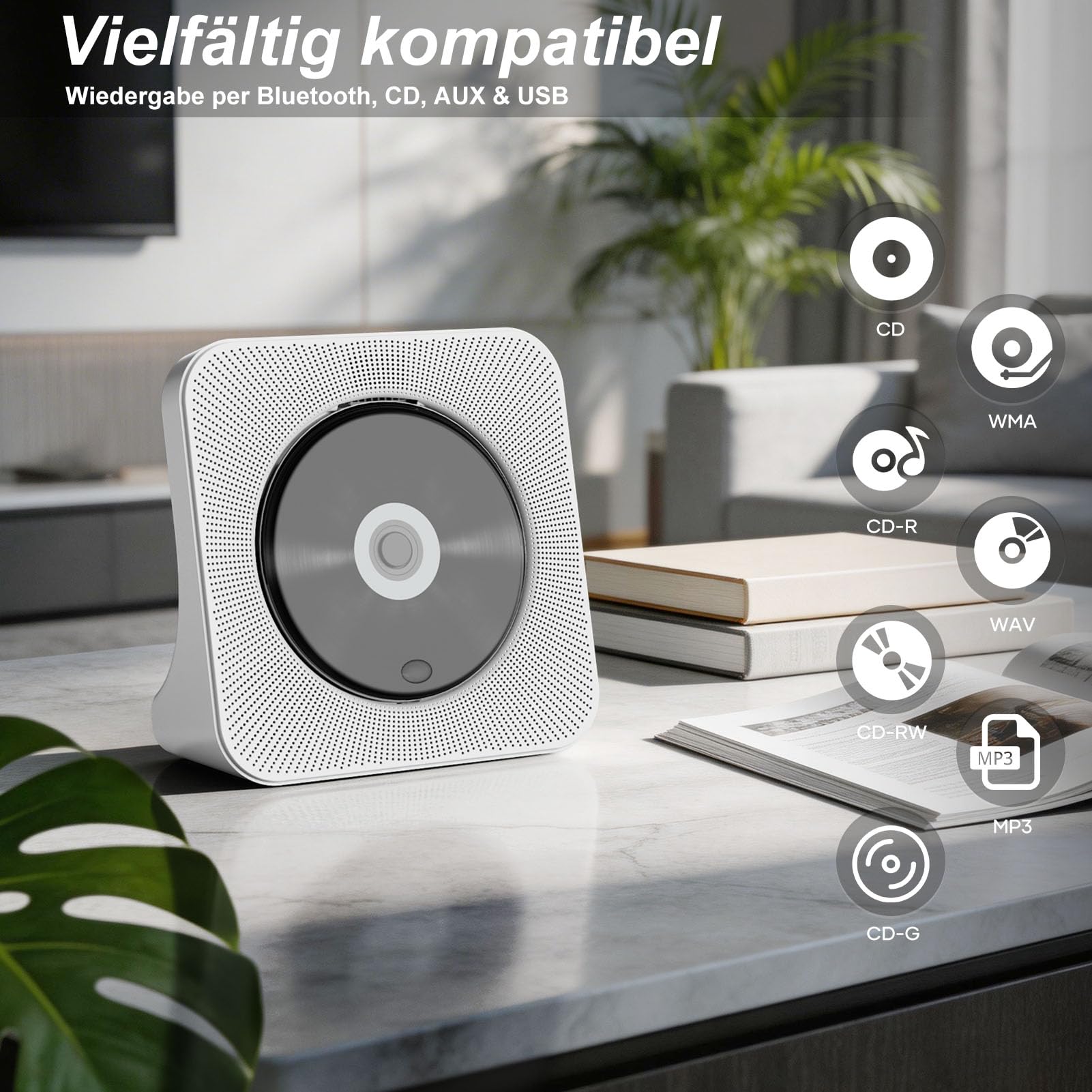 CD Player Tragbar Bluetooth 5.0 CD Spieler Tragbarer CD-Player mit Fernbedienung HiFi-Sound Lautsprecher Staubschutz LED-Bildschirm FM-Radio, unterstützt 3.5mm-AUX/USB/MP3, für Kinder Geschenk Zuhause