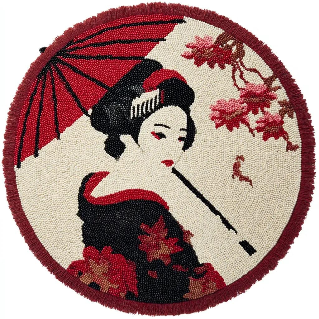 Wallustrioaw F Round Latch Hook Rug Kits Geisha Or Adults And Starter 50*50Cm