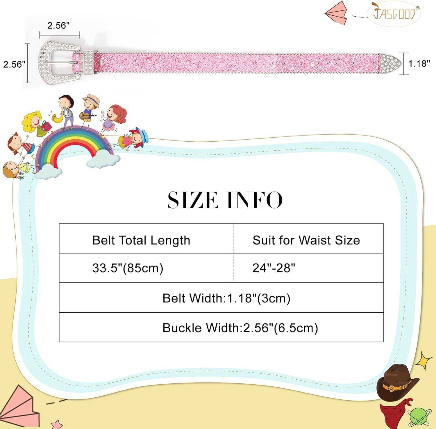 JASGOOD Kids Rhinestone Belt for Girls and Boys,Western Cowgirl Cowboy Bling Studded Leather Belt for Jeans Dress - Image 7