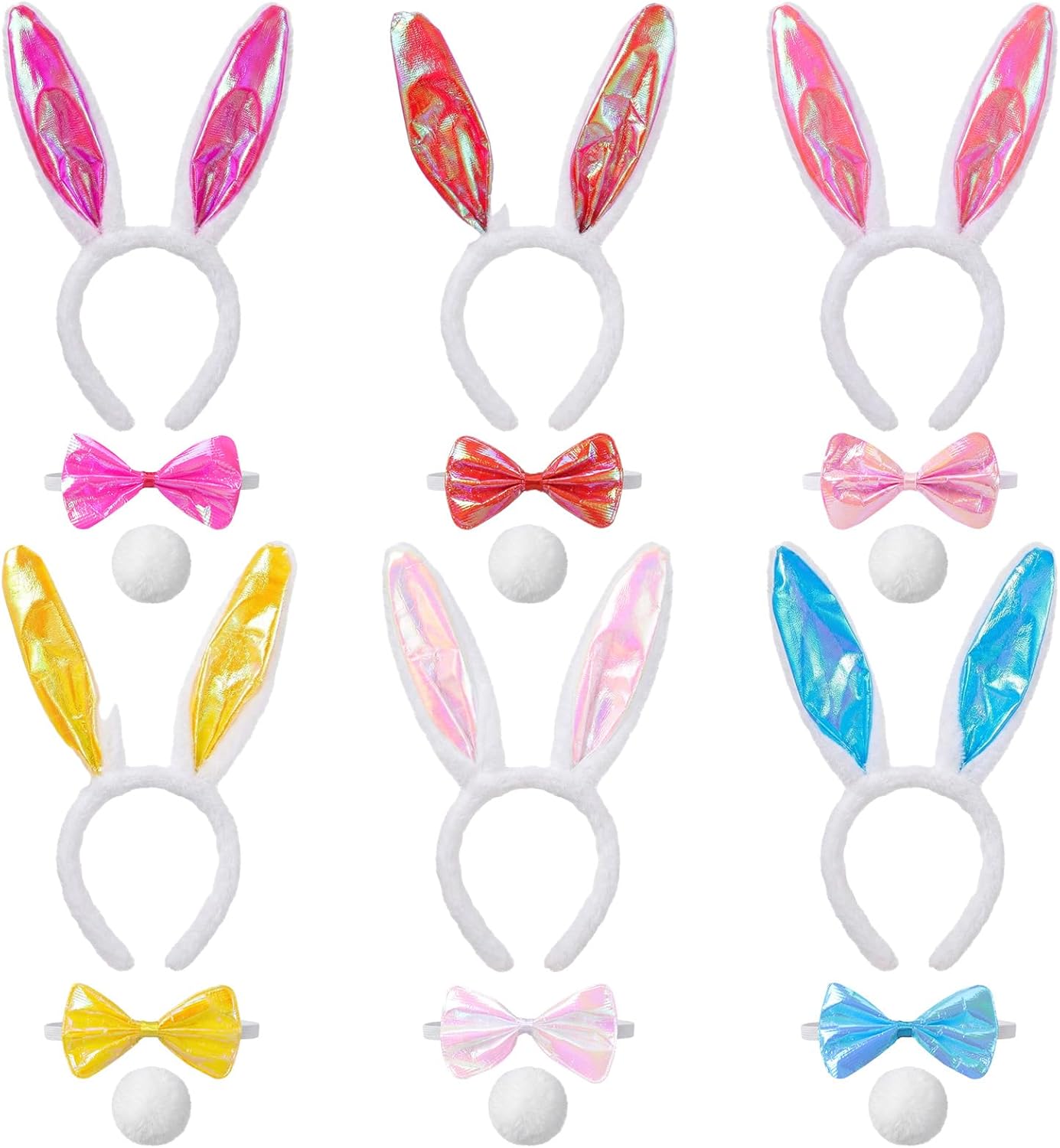 Chuangdi Bunny Costume Set, Rabbit Ears Headbands Bows Ties and Tails Costume for Halloween Party Favors Cosplay(Mermaid Color,36 Pcs)