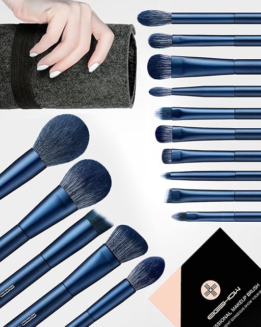 Makeup Brushes Set, EIGSHOW 15 Pcs Essential Makeup Brushes, Jewels Series Handicraft Quality Makeup Brush Set, Brush of Powder, Blush, Foundation, Highlight, Great for Pros & Beginners (Blue)