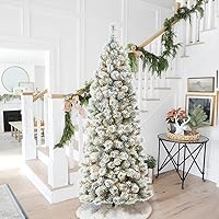 Vista 27 de Glitzhome Prelit Christmas Tree, 6ft Flocked Artificial Christmas Tree Serene Snowscape Fir with 300 Warm White Lights for Home, Office, Party