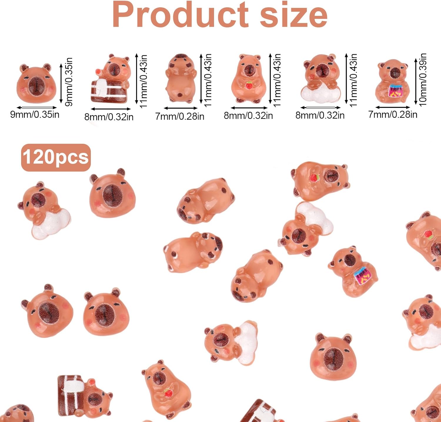 120pcs Mini Capybara Figurines, 6 Style Resin Tiny Capybara Decor Cute Micro Miniature Animal Models for DIY Crafts & Landscape Accessories