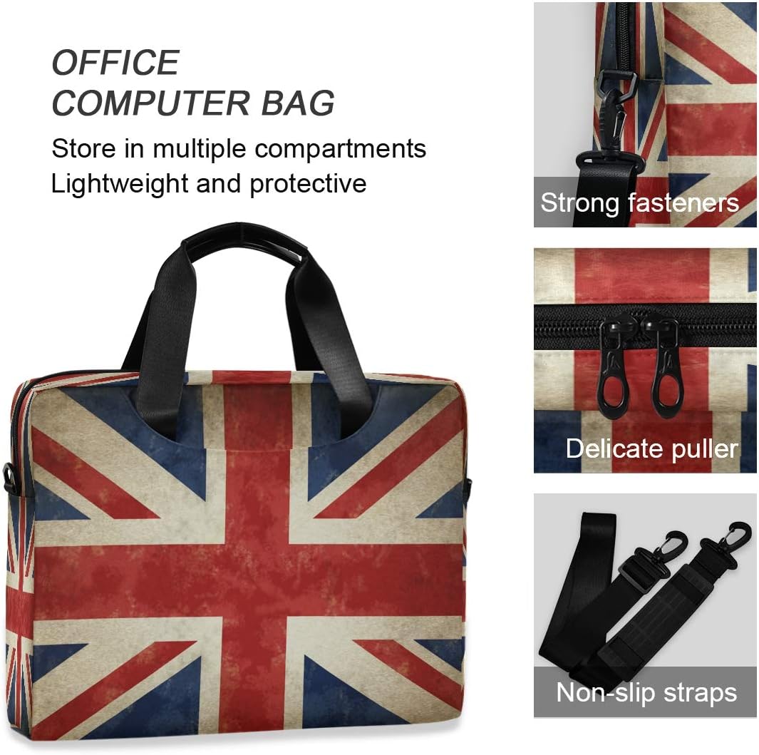 Laptop Case UK British Flag Laptops Sleeve Shoulder Messenger Bag Briefcase Notebook Computer Tablet Bags with Strap Handle for Women Man Boys Girls 16 Inch