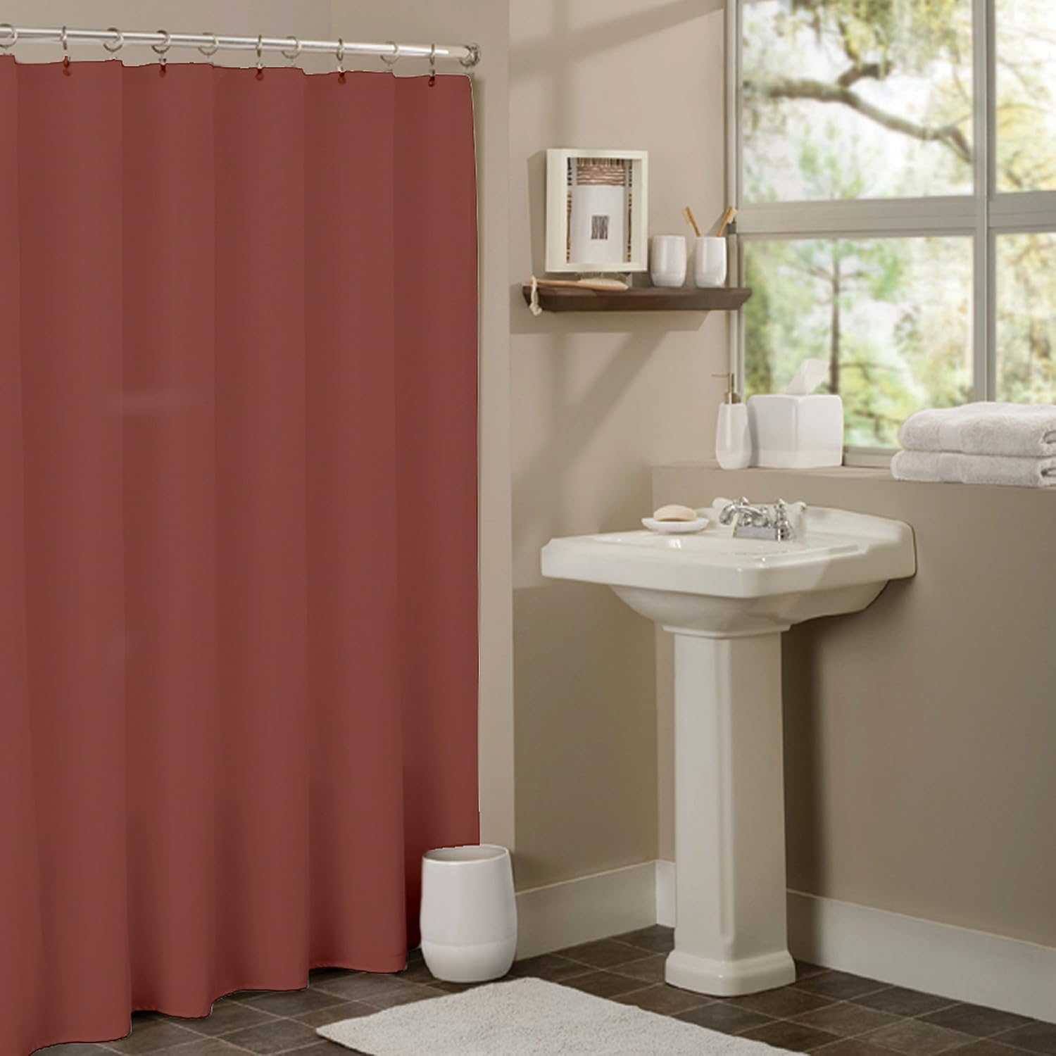 Sweet Home Collection Anti-Mildew Shower Curtain Liner with Chrome Roller Hooks, White