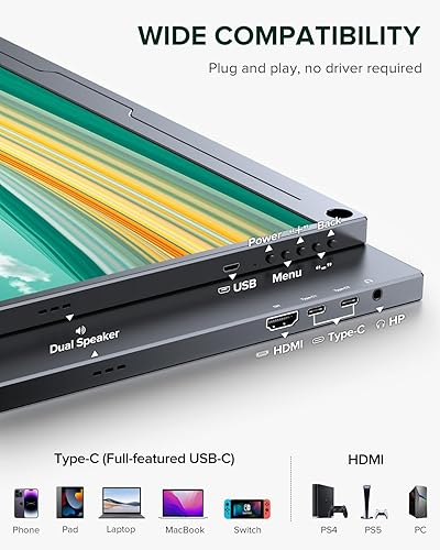 Miniatura 5 de UPERFECT Monitor portátil QLED de 2.5 K, monitor portátil QHD de 16 pulgadas 2560 x 1600 QHD para juegos HDR FreeSync Monitor para laptop con VESA y