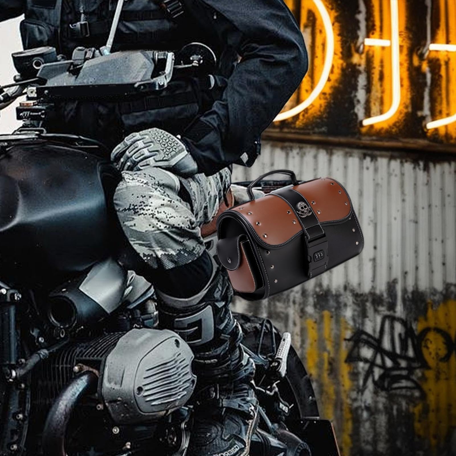 Bolsa de cuero para manillar de motocicleta