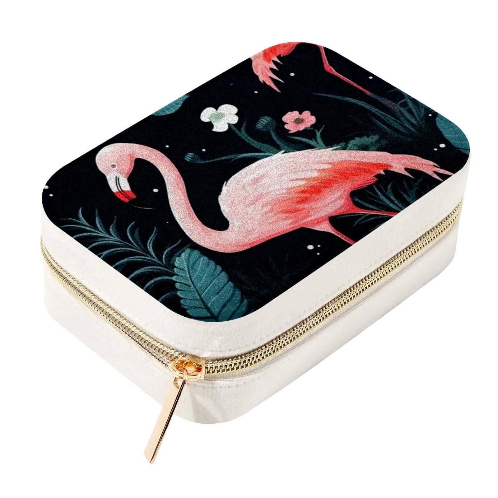 Boîte à bijoux de voyage flamant rose : écrin de rangement rigide de qualité supérieure
