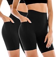 Leafigure 2 Pack Women's High Waisted Biker Shorts with Pockets - Squat Proof Yoga Shorts for Running, Gym, Workout