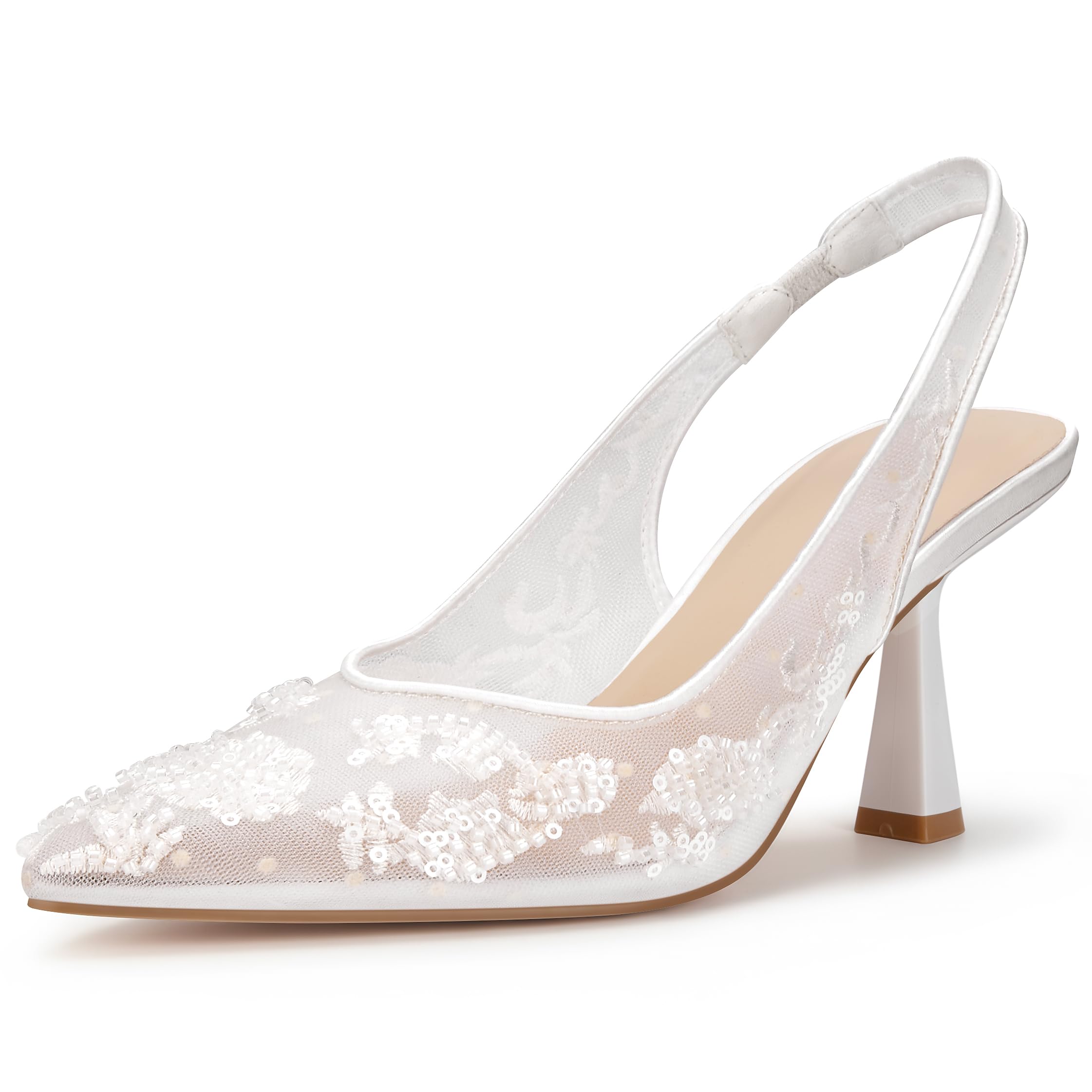 Women’s Wedding Shoes for Bride, 2.5 Inch Kitten Heels, Slingback Pumps, Rhinestone and Embroidered Bridal Heels, Elegant Dress Shoes for Evening and Parties-image-16