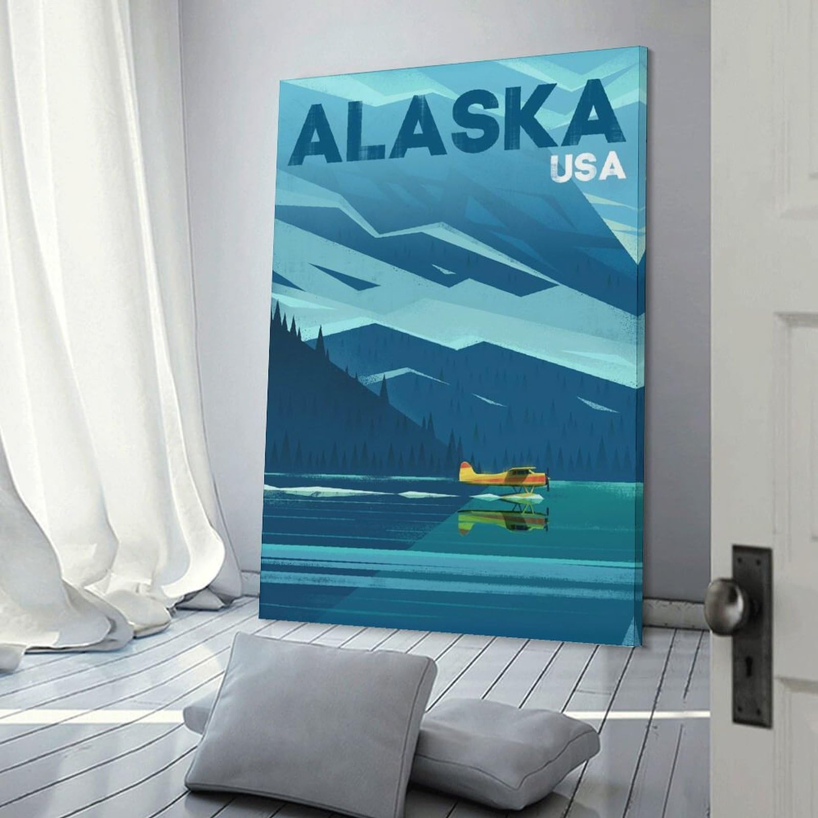 Junmoney Alaska Travel Canvas Wall Picture 16x24inch(40x60cm), for Study, Office Or Focused Interiors, Home Office Artwork with Decorative Appeal