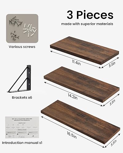 Miniatura 78 de BAYKA Estantes de pared para decoración de dormitorio, estantes flotantes para sala de estar, cocina, estantes flotantes montados de madera rústica