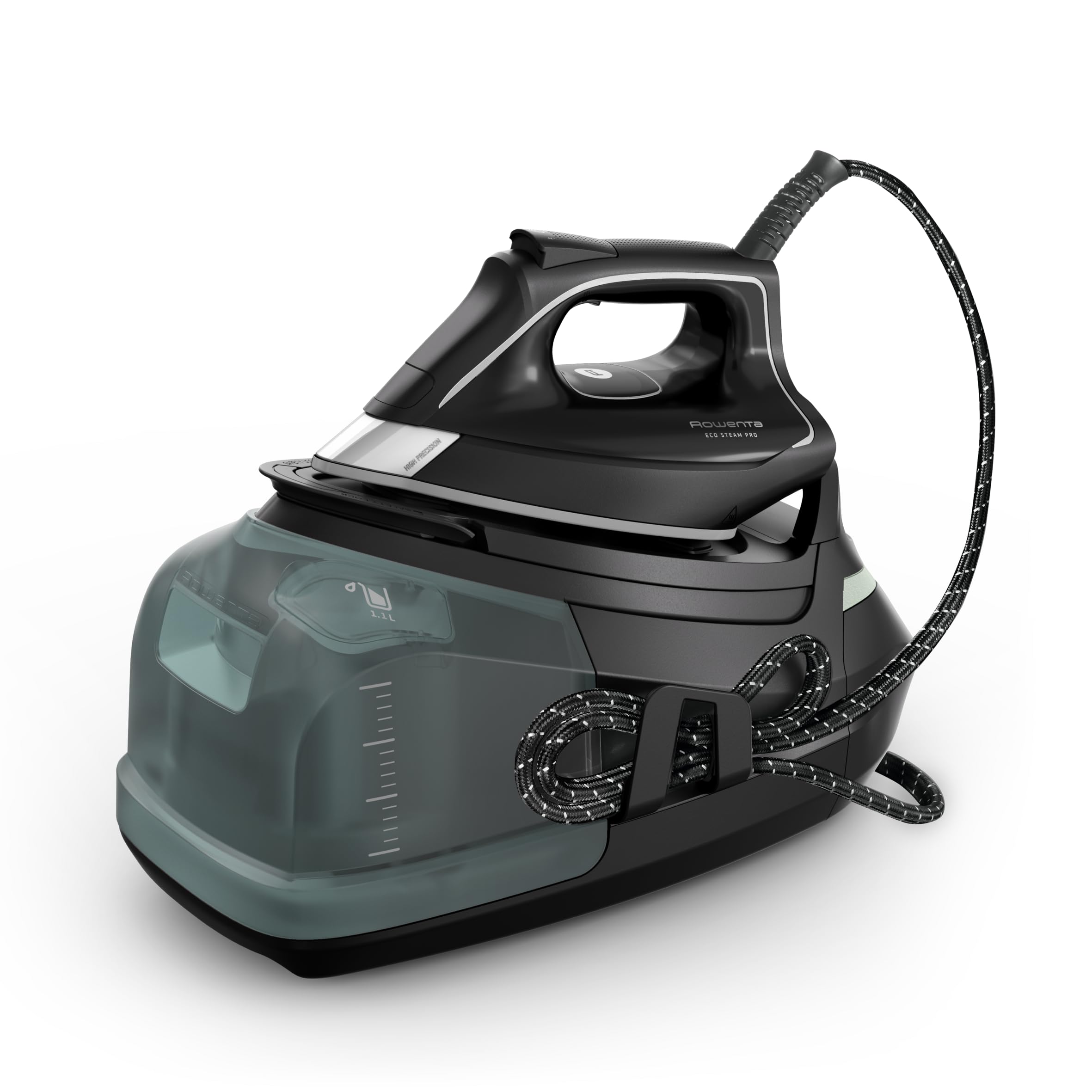 Rowenta Centro de planchado Eco Steam Pro - Gran potencia de vapor, modo Eco eficiente, óptima distribución del vapor, depósito agua extraíble 1,1L, tecnología silenciosa, diseño ecológico, DG9610