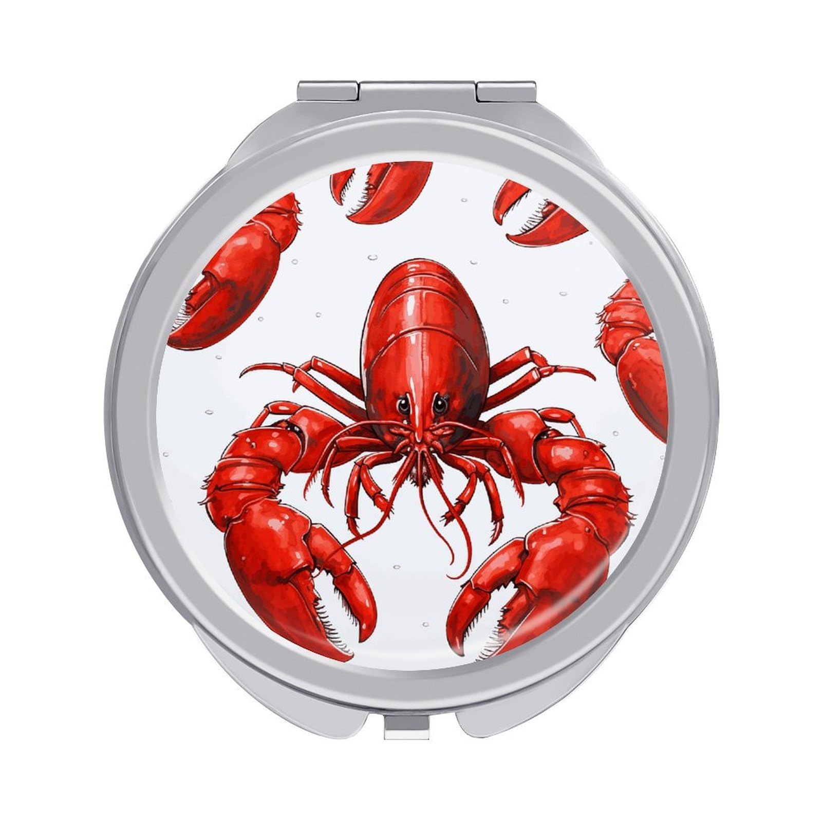 FodPand Compact Hand Mirror with 1x/2x Magnifying Round Travel Makeup Mirror Mini Foldable Red Lobster Print Cosmetic Mirrors Travel Essentials Gift for Women Girl Portable for Pocket Purse -Silver