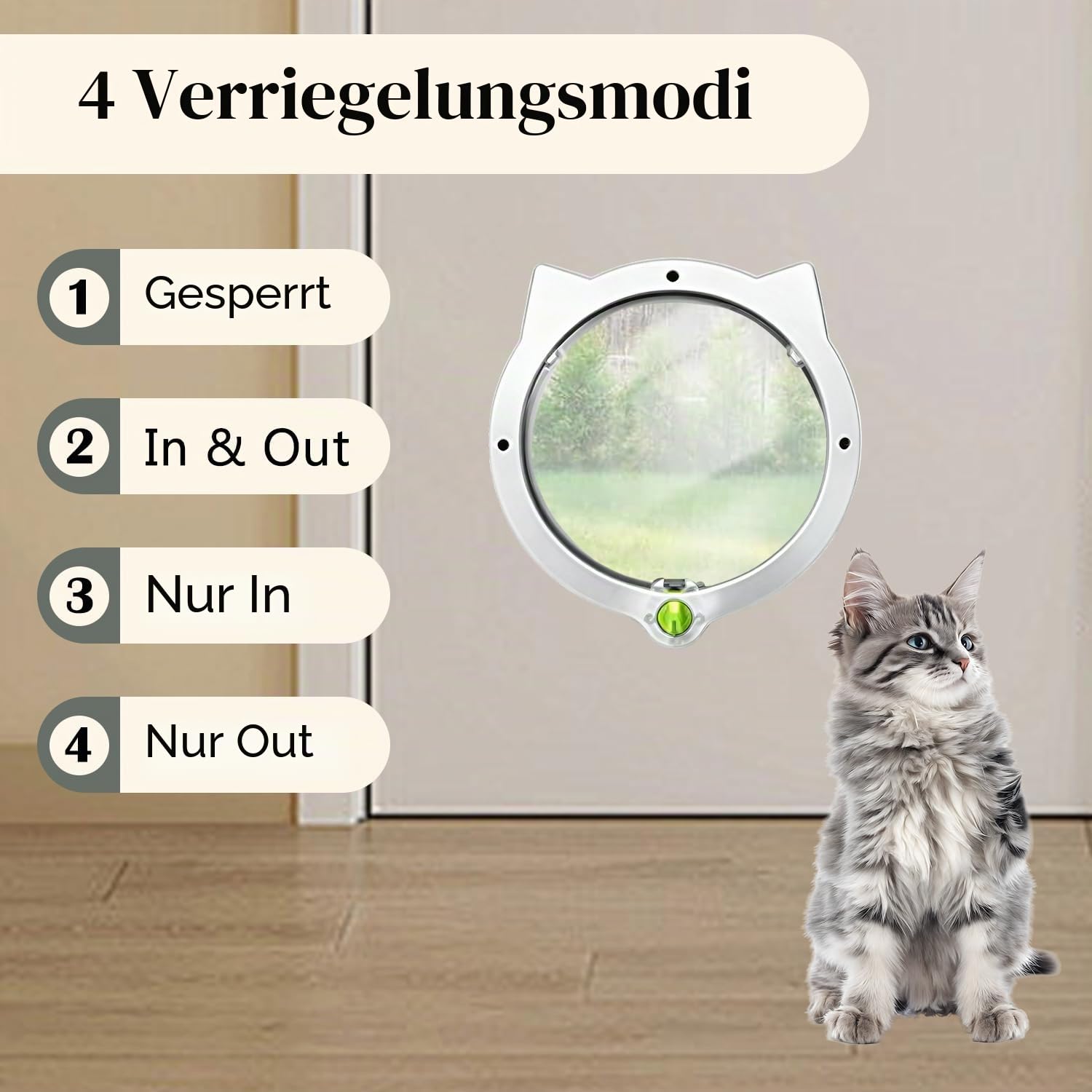 Indoor Pet Door Flap Cat Flap Door 4 Locking Modes Magnetic Weatherproof Cat Flap with Installation Accessories for Thin Door and Wall (Black)