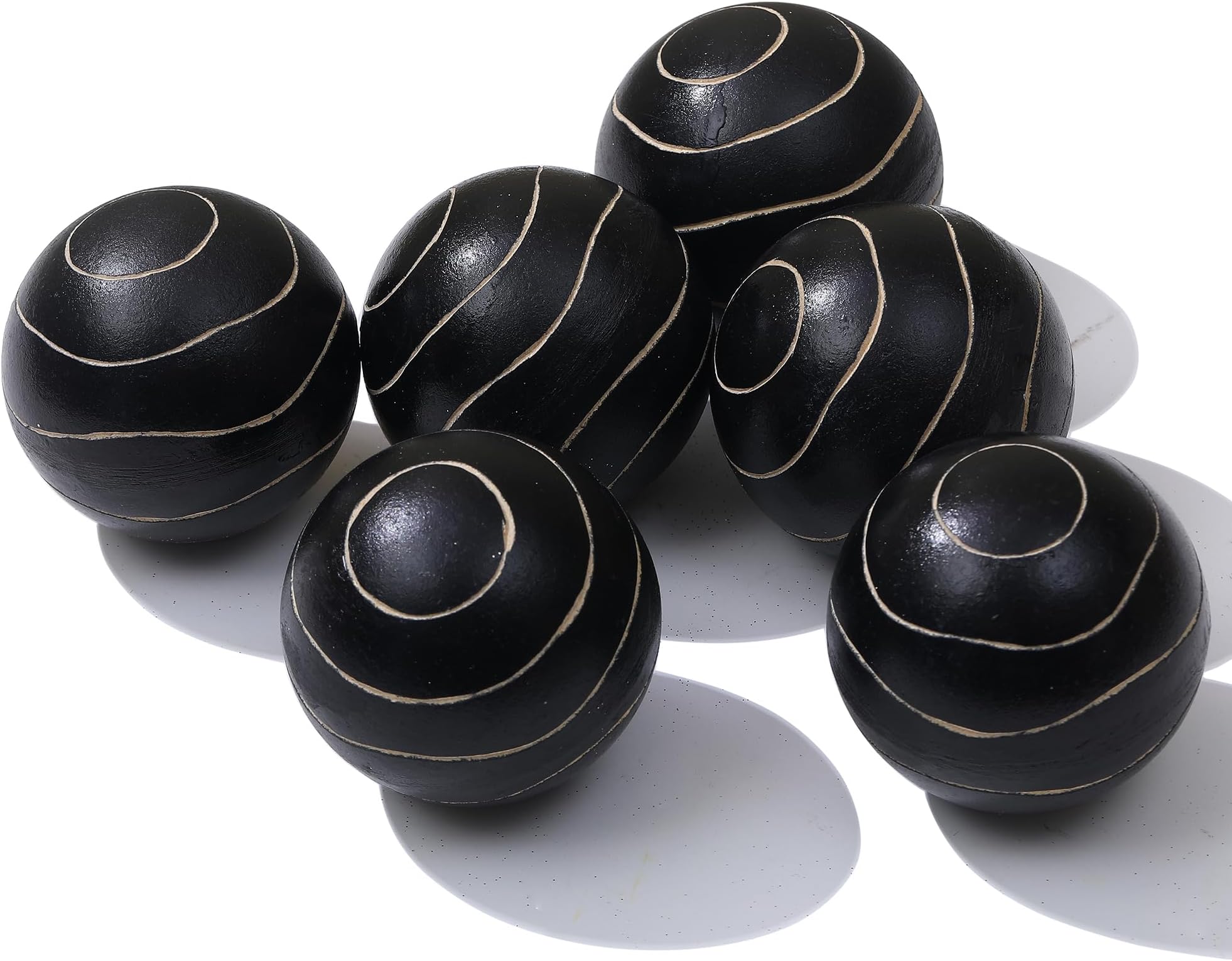 Set of 6 Decorative Orbs for Bowls and Vases - Circle Pattern - Resin Round Sphere Balls for Living, Dining Room Coffee Table Centerpiece Home Decor