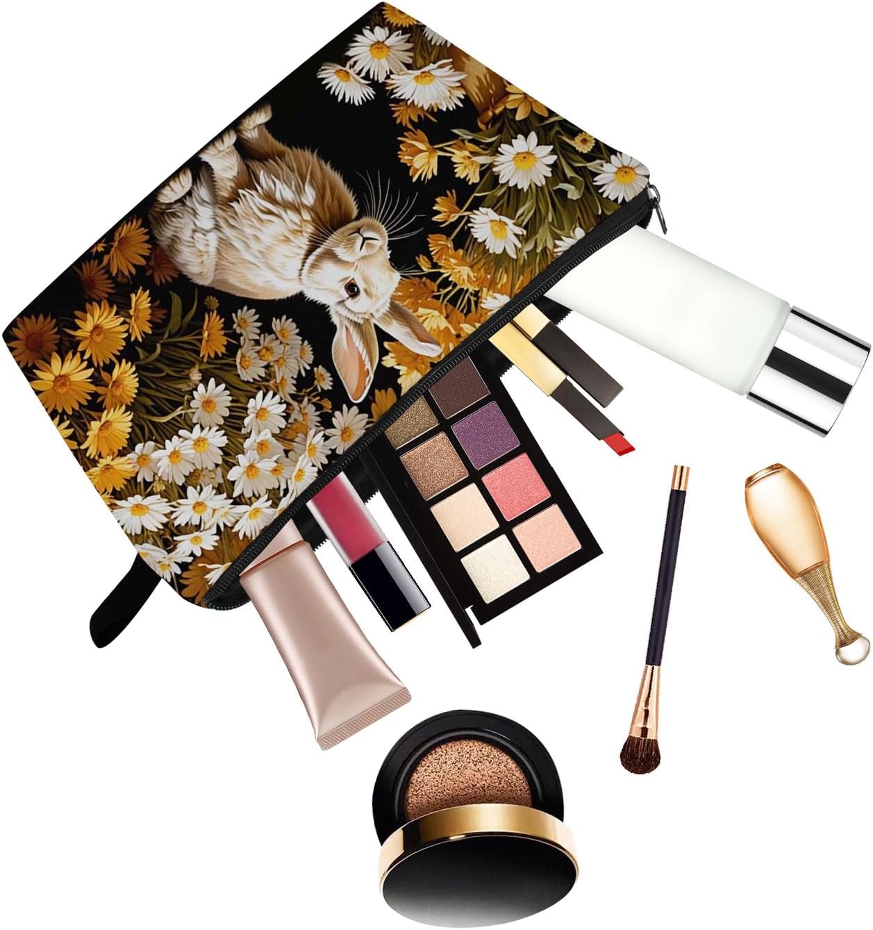 Floral Bunny Makeup Bag Toiletry Organizer Zipper Pouch Floral Bunny Small Cosmetic Bag Easter Present for Women Friends - Image 5