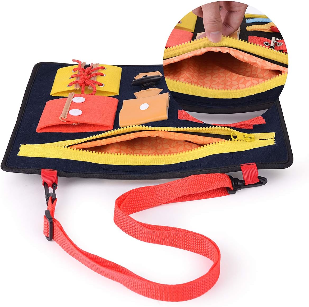 FBve Busy Board for Toddlers, Montessori Basic Skills Toddler Activity Board for Fine Motor Skills & Learn to Dress - Educational Learning Toys