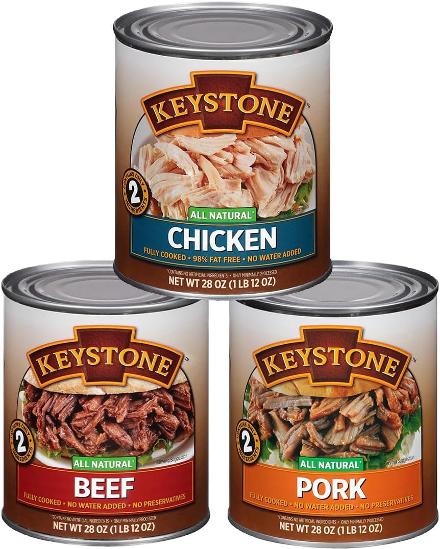 Meats All Natural Canned Beef, Chicken & Pork Pack of 3, 28 Oz Long Term Emergency Survival Food Canned Meat | Fully Cooked Ready to Eat