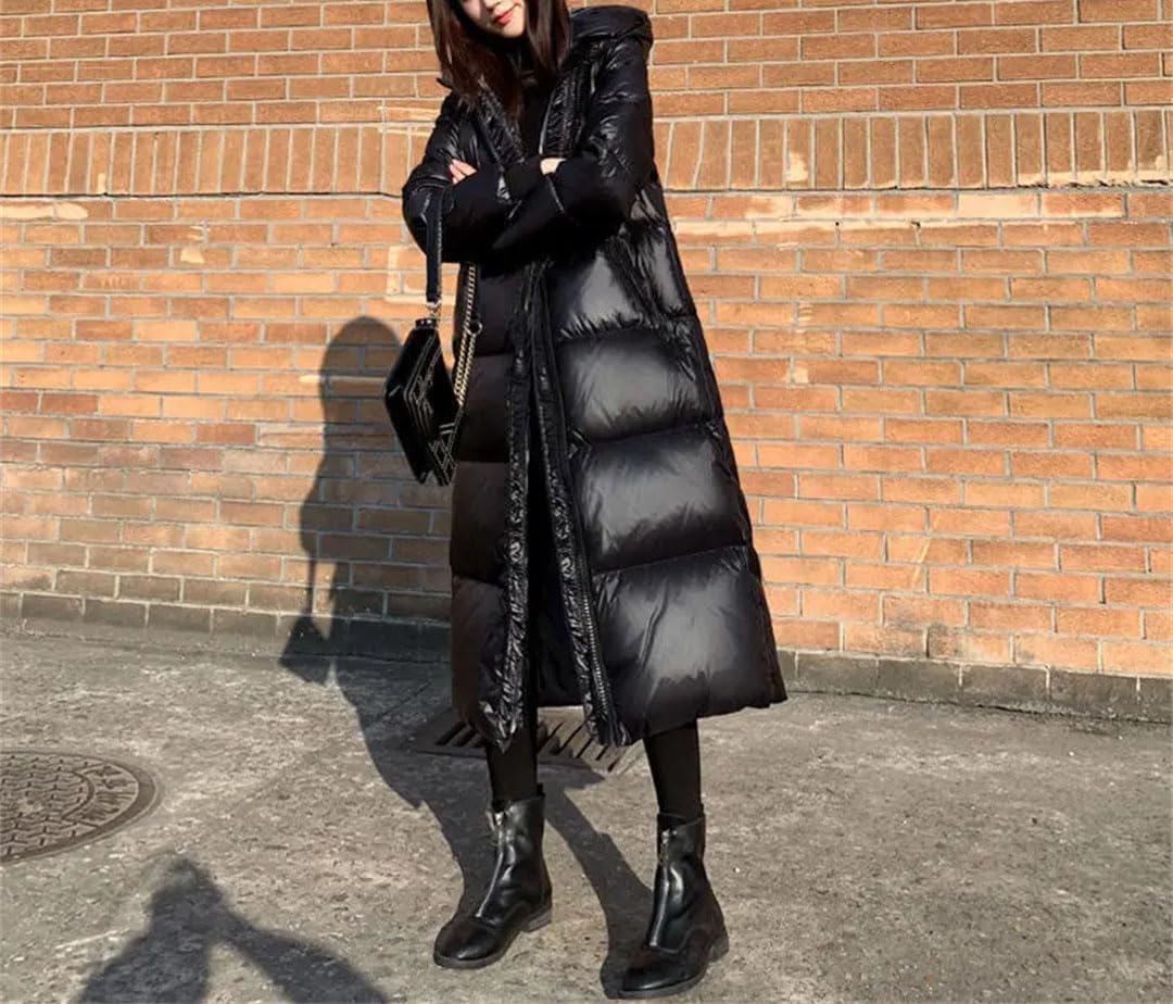 Hecatombic Doudoune Longue épaisse et Ample pour Femme Parka à Capuche Brillante Coupe-Vent imperméable Chaude Longue avec Poche et Fermeture éclair