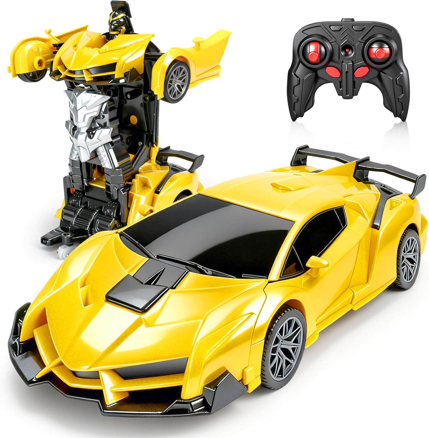 Rc Car, Remote Control Car Toys for Girls Birthday Gifts, 1:18 Pink Transform Robot Toy Cars with 360° Rotating Led Lights & One Button Deformation Transform Toys for Kids 3 4 5 6 7 8+
