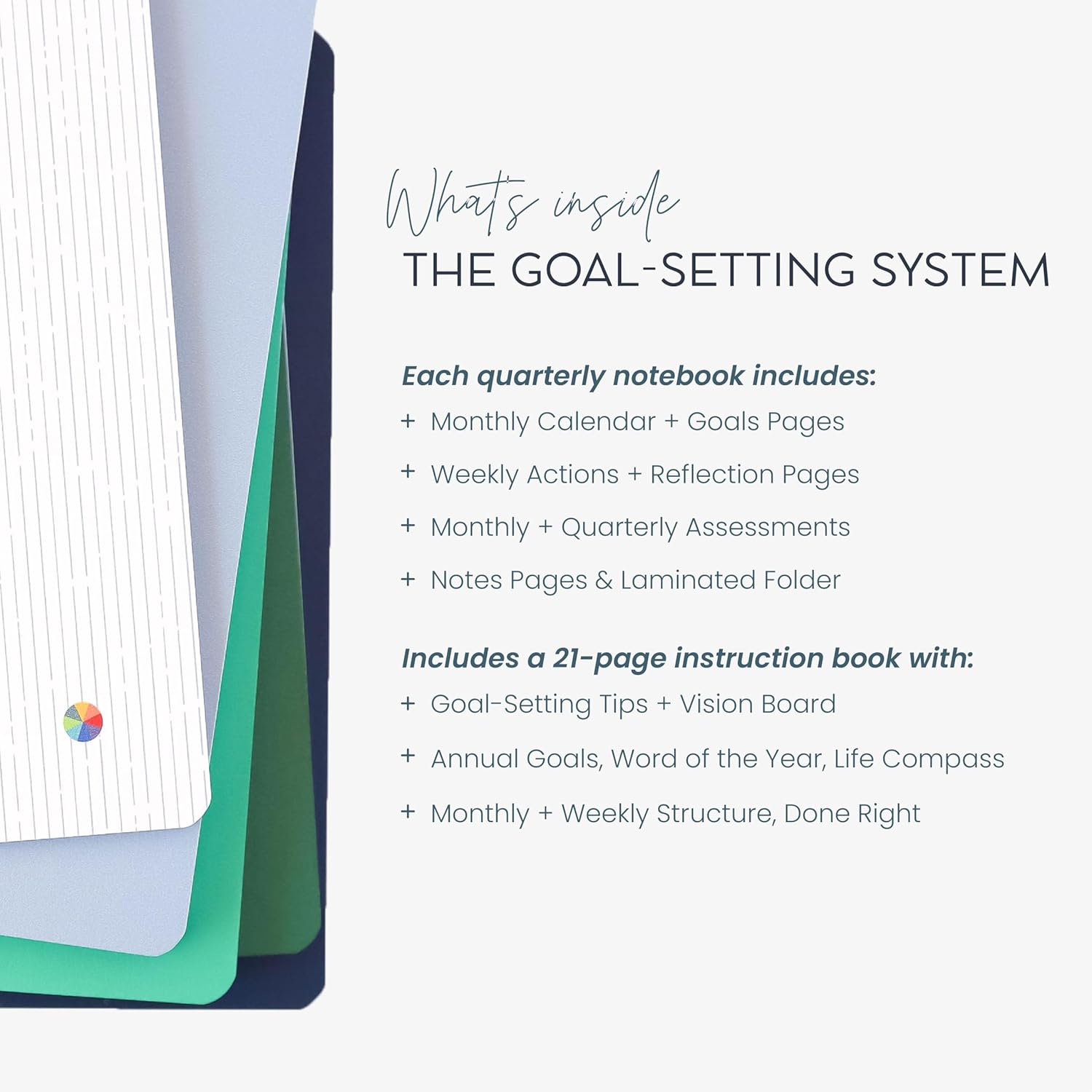 MäksēLife Goal Setting Companion Notebooks - Undated 12-Months Planner for Bold Vision & Weekly Actions, A5 Confidence-Building Achievement System, Fresh Start Set