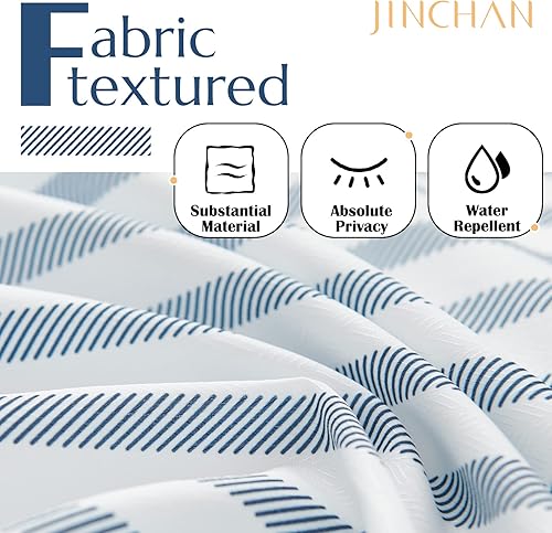Miniatura 3 de jinchan Cortina de ducha blanca con rayas azules, cortina de ducha moderna para baño, repelente al agua de verano en baño, cortina de ducha de 70 x