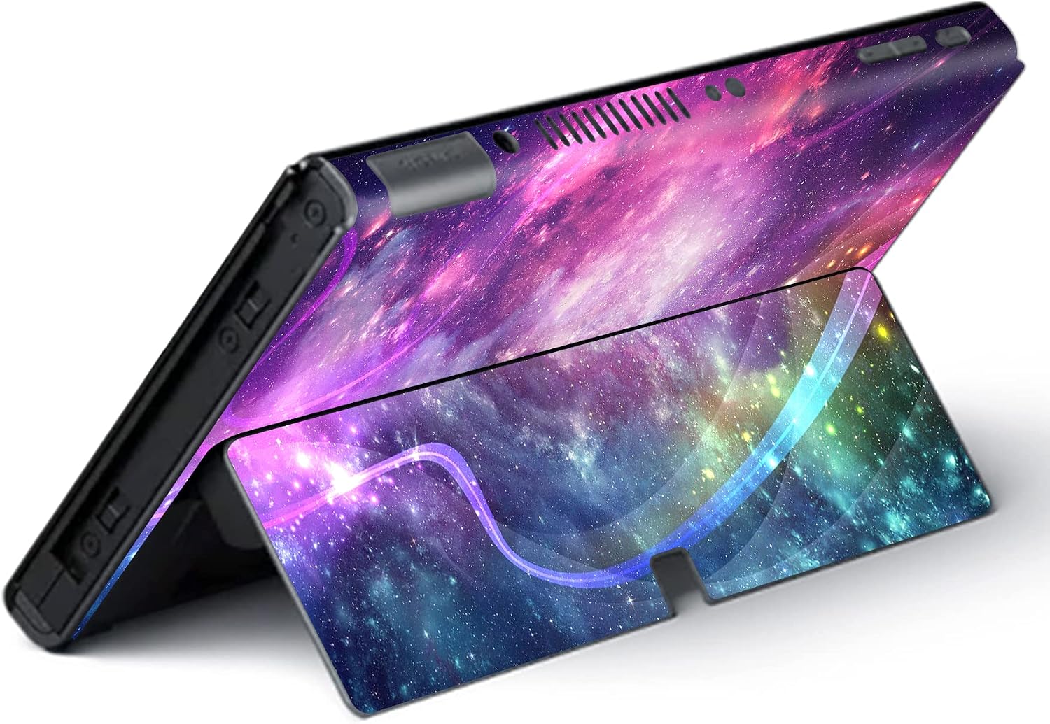 PlayVital Full Set Custom Stickers for Nintendo Switch OLED, Vinyl Wrap Skin Decals for Switch OLED Console & Joycon & Dock & Grip - Shining Galaxy