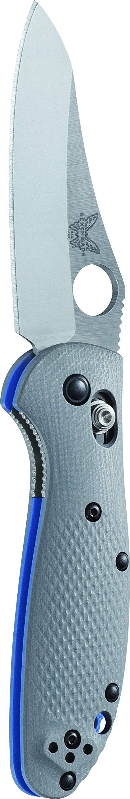 Benchmade - Mini Griptilian 555-555-1, Plain Edge Sheepsfoot, Satin Finish, Gray Layered G10 Handle, Made in USA