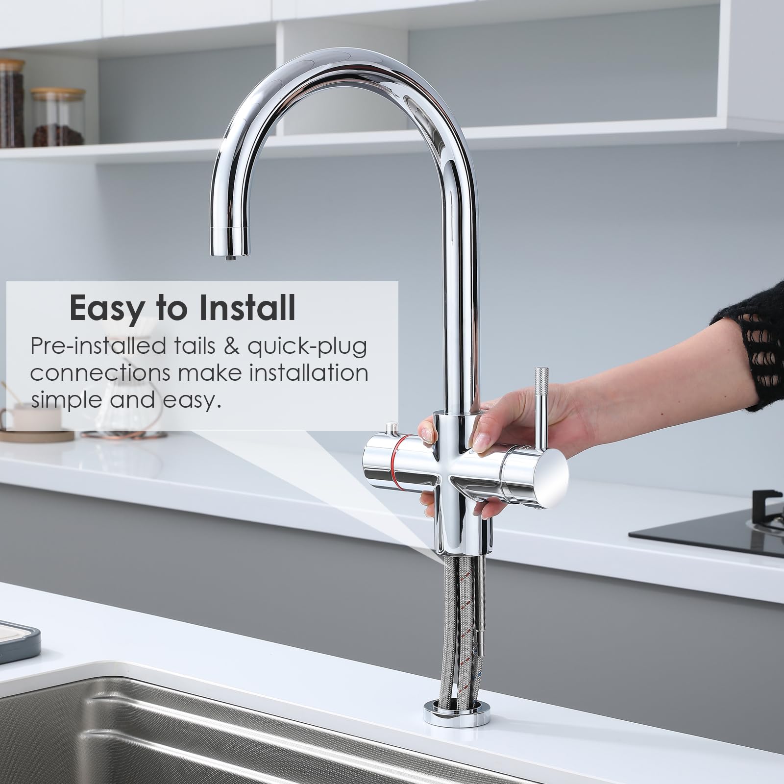 Grifo de agua hirviendo 4 en 1, filtrado en frío, grifo principal de agua caliente y fría instantánea con unidad de caldera y filtro de temperatura ajustable, aprobado por WRAS