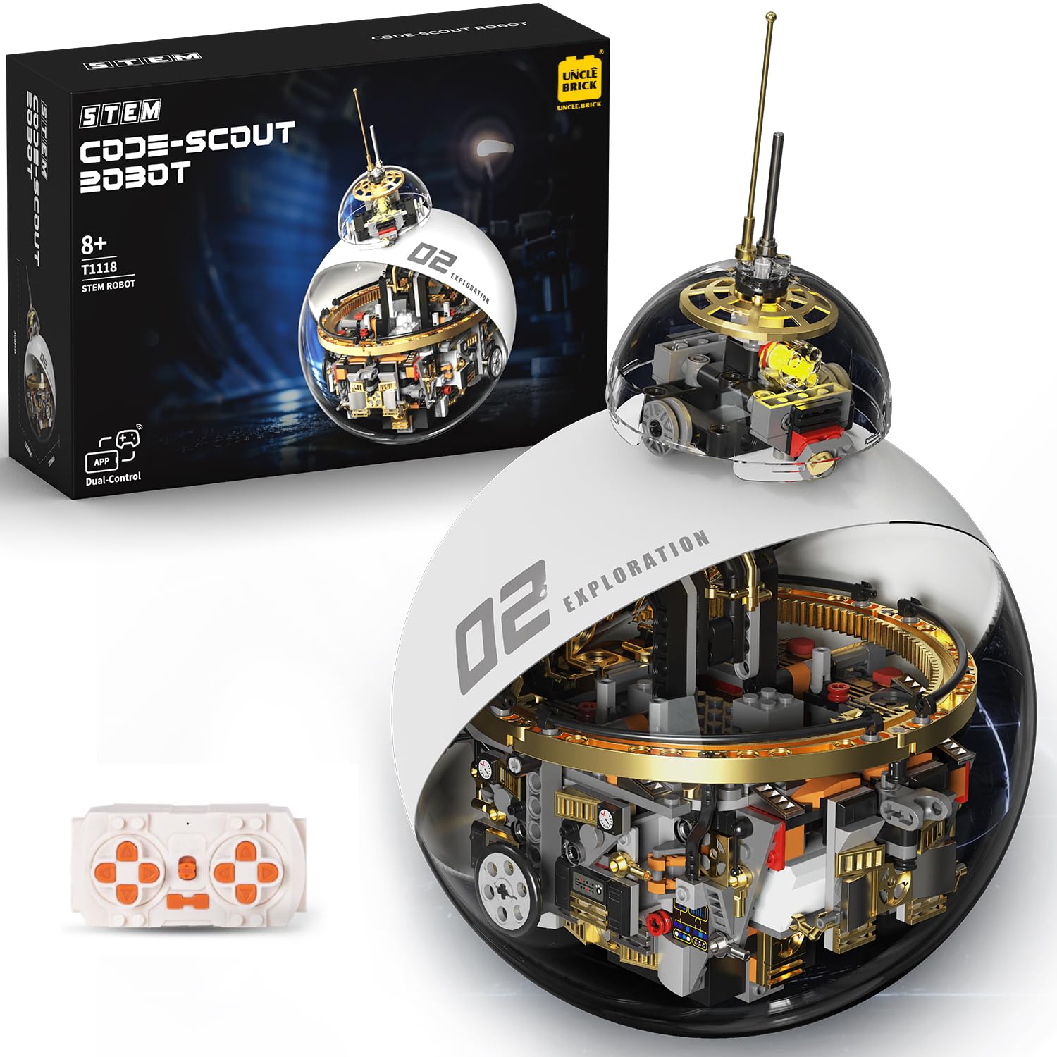 UNCLE BRICK Sci-Fi Robot Building Set, Programmable Rolling Sphere Robot with Remote Control, STEM Building Kit for Boys 8-12, Teens & Adults, Futuristic Collectible Display Model