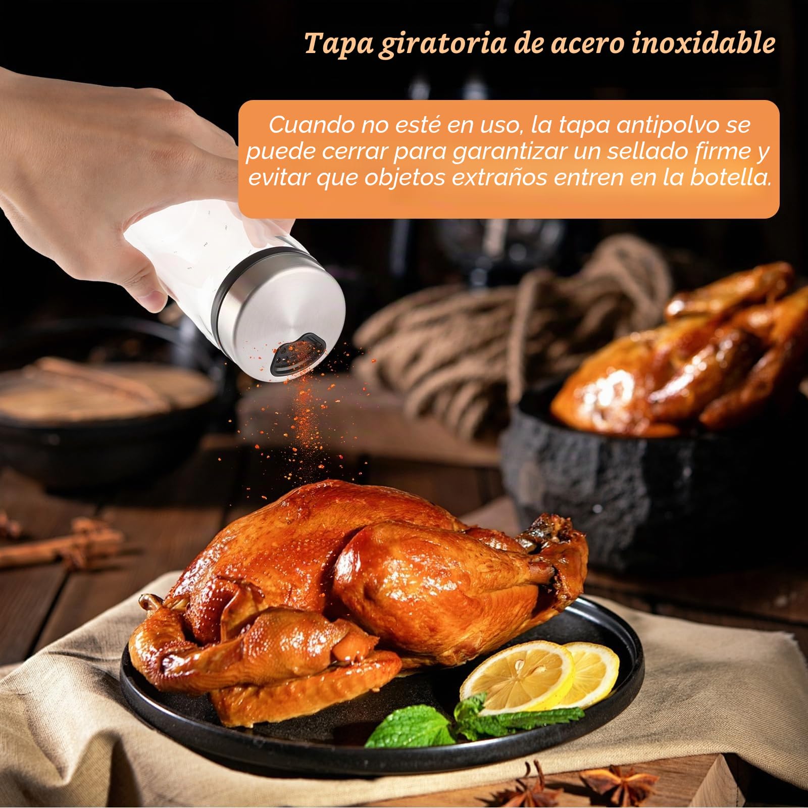 AKOLAFE 4 Piezas Tarros Especias Vidrio Borosilicato 300 ml, Botes con Tapa Giratoria y 4 Tipos de Agujeros para Cocina Barbacoa Salero Pimentero Uso Diario