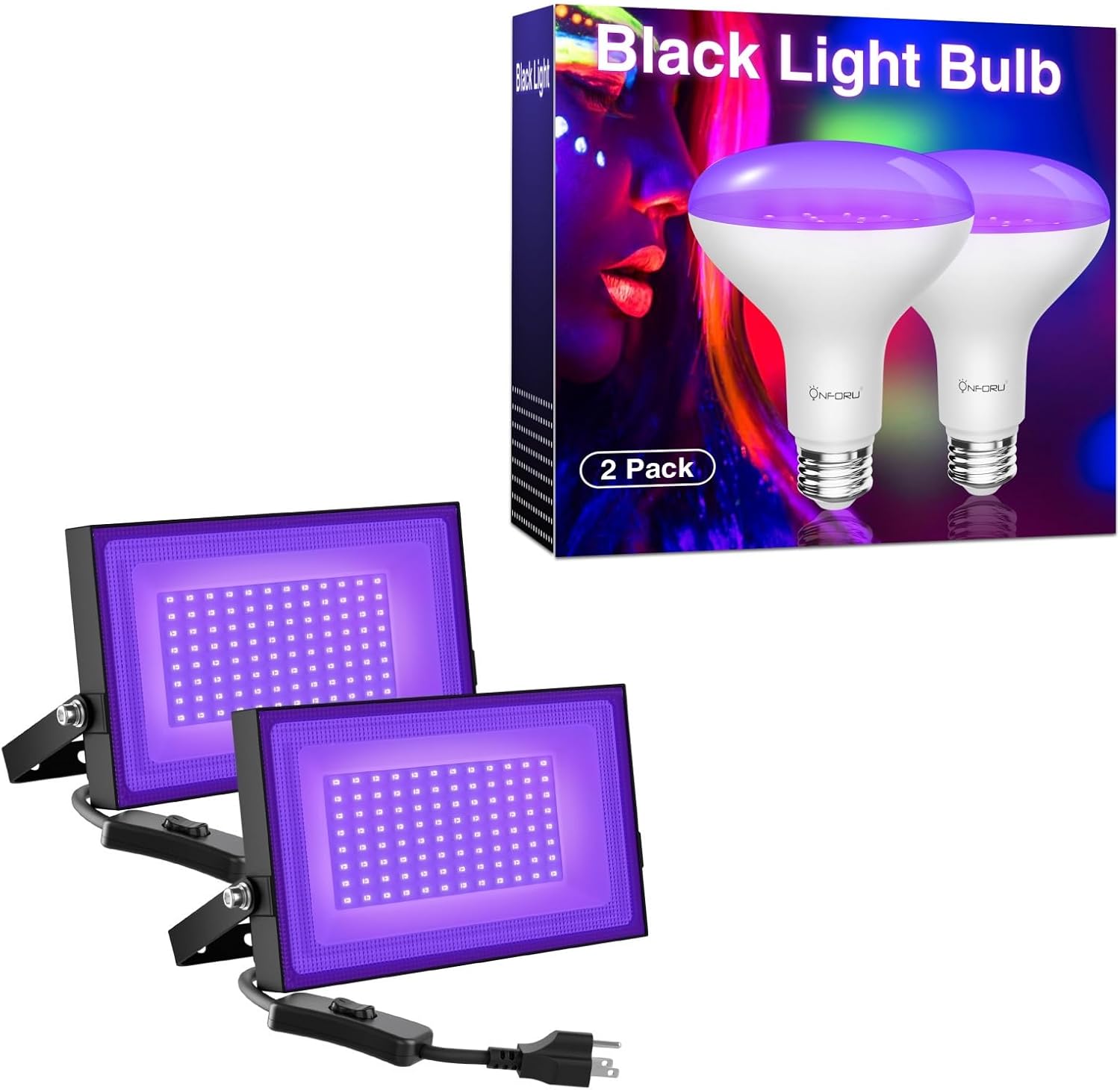 Onforu 2 Pack 120W Equiv LED Black Light Bulb and 2 Pack 50W LED Black