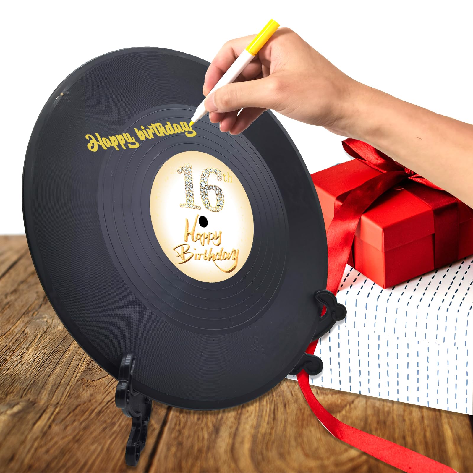 Płyta winylowa 'Sweet 16 Birthday' dekoracje 39 cm x 11,15 cm, dekoracje na 16. urodziny, przyjęcie, plakat, księga gości na 16. urodziny, alternatywa, świetny prezent dla dziewcząt lub chłopców (16
