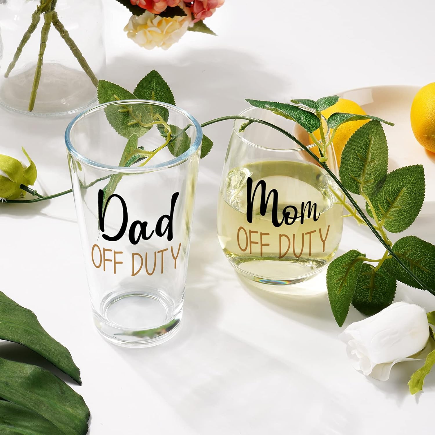 Futtumy Dad & Mom Gift Set - Off Duty Beer & Stemless Wine Glass Combo for New Parents, Funny Gift for Father's Day, Mother's Day, Christmas, Birthday, Baby Shower - Image 5