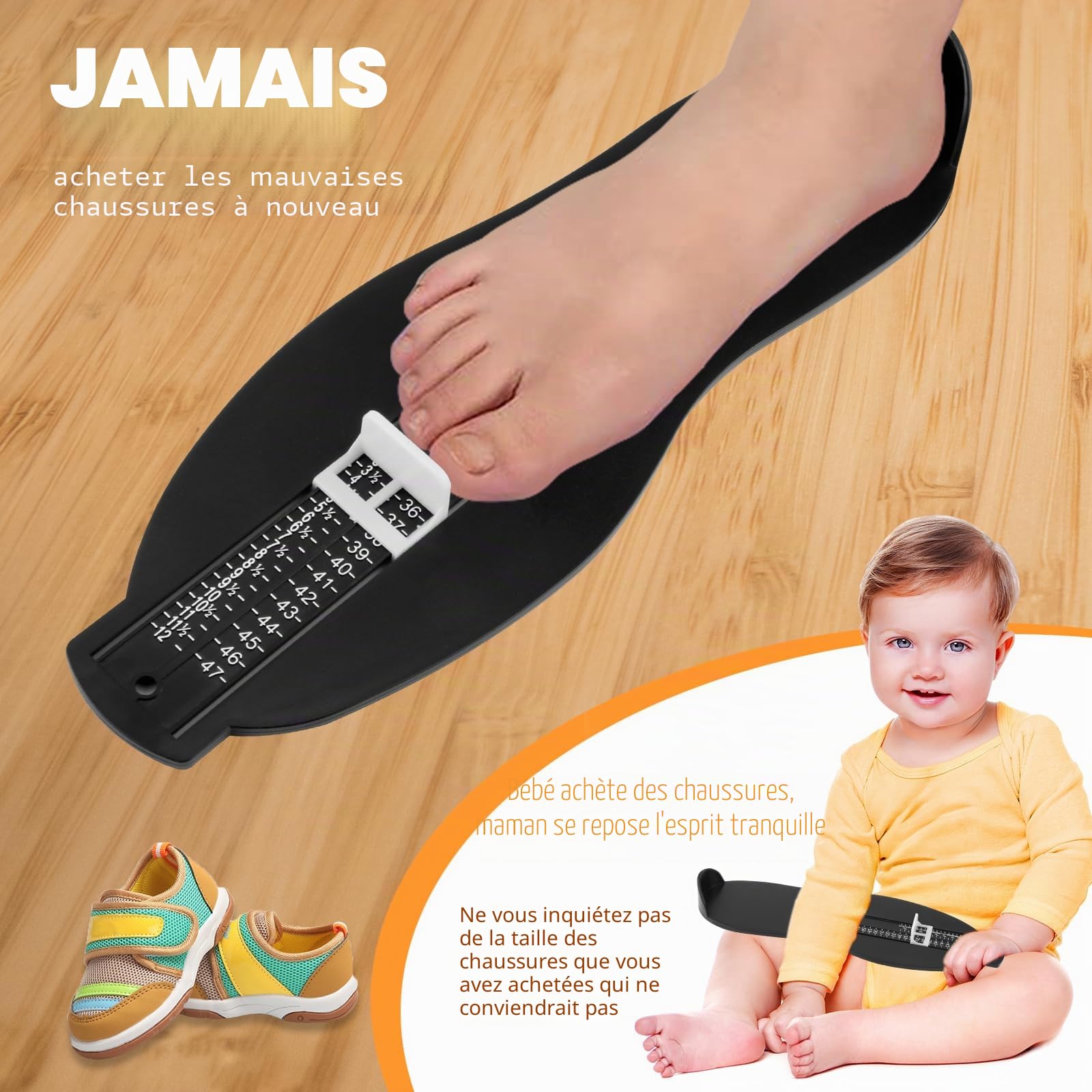 Pedimetre Enfants et Adultes, Pointure Chaussure Mesurer Pied Dispositif de Mesure pour Déterminer la Pointure 18 à 47 et Ruban à Mesurer 1.5m