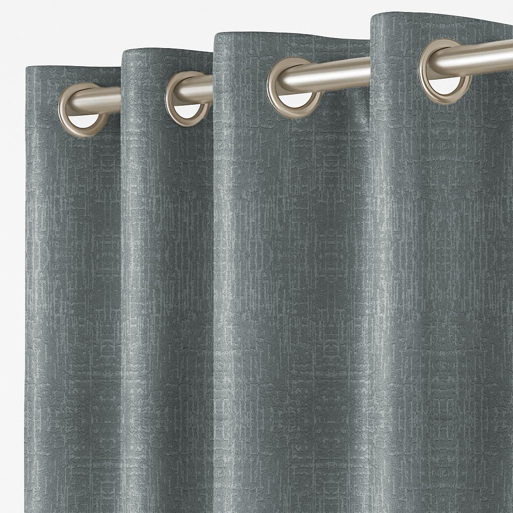 LINENWALAS 100% True Blackout Curtains 8.5 Feet Long - Set of 2 Panels, Embossed Cladding Texture, Thermal Insulated & Noise Reducing Room Darkening Curtains for Door (Stone Grey)