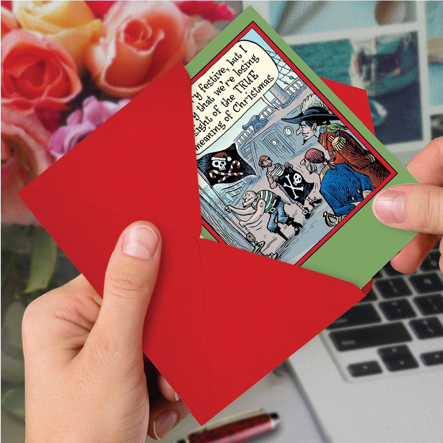 NobleWorks - 12 Funny Cards for Christmas - Cartoon Stationery Notecard Set, Boxed Holiday Greetings 1x12 Designs - Losing Sight B5906