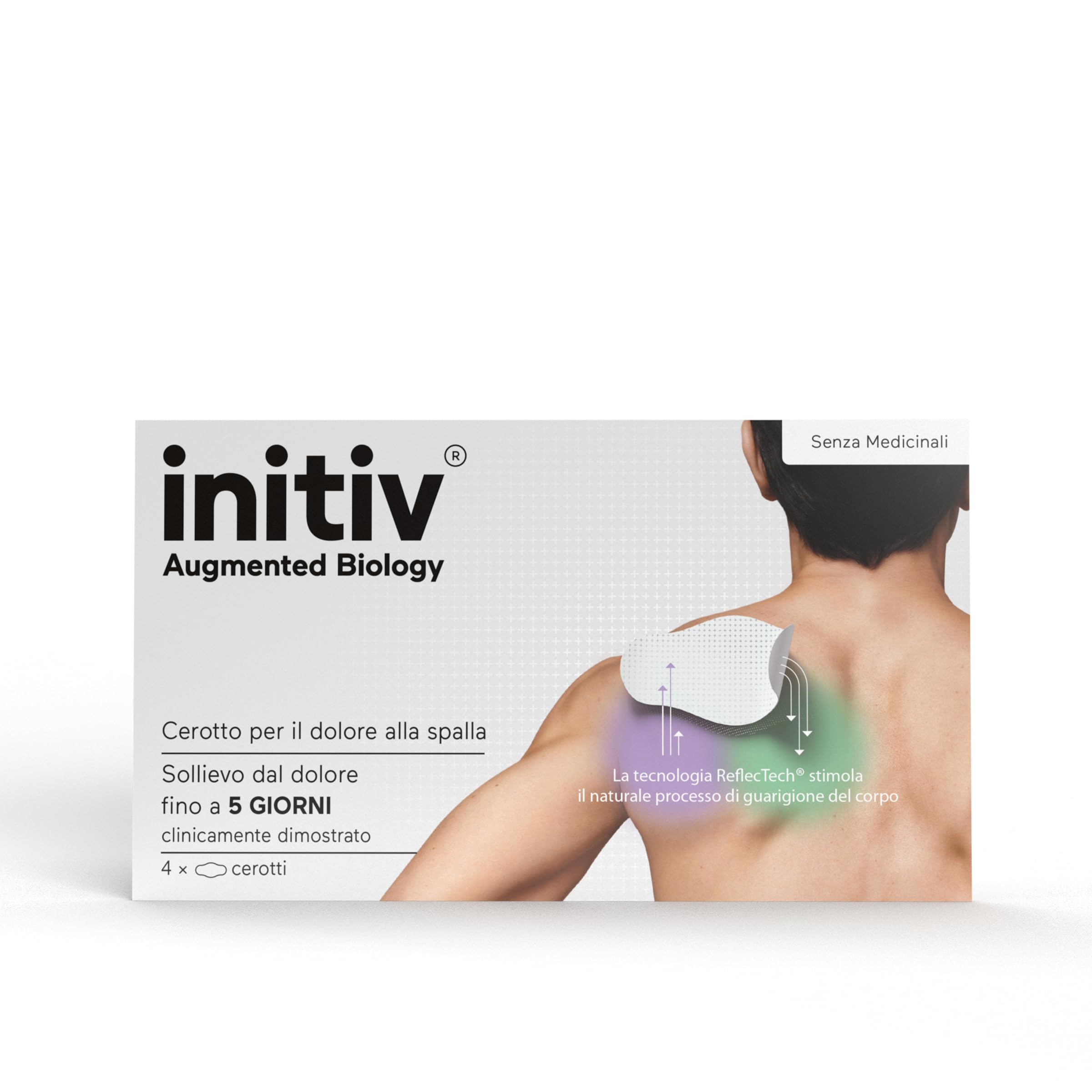 Initiv Cerotti per Spalla, Dolori Muscolari da lievi a moderati, Sollievo fino a 5 giorni se usati in modo continuativo, senza Medicinali - Tecnologia Reflectech, Resistenti all’Acqua (4 Cerotti)